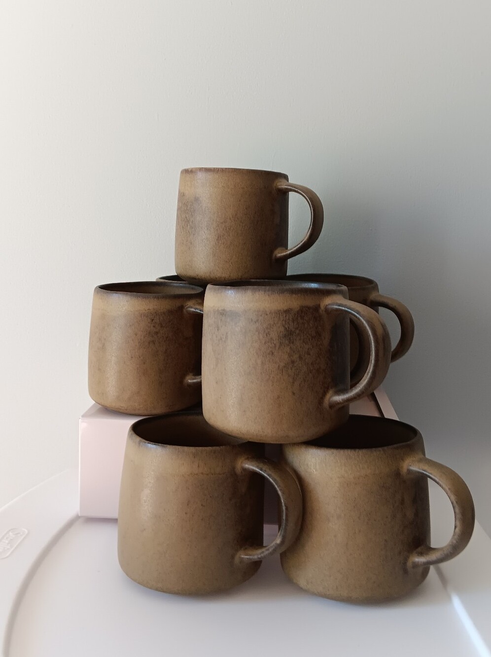 West Elm Kanto Stoneware Handled Coffee Tea Mugs Set of 8 Brown Grey Cardamom - Picture 6 of 13